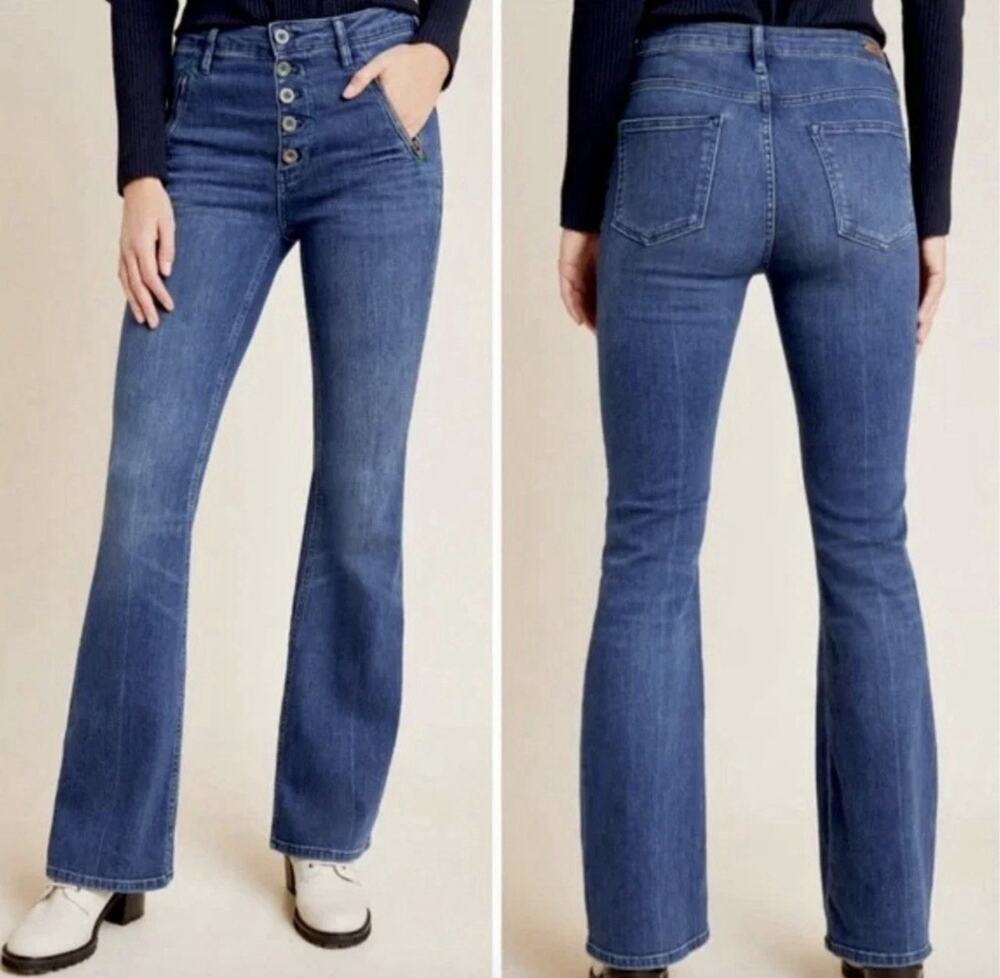 Anthropologie Pilcro High-Rise Trouser Bootcut Jeans 29 Button Fly Stretch Denim